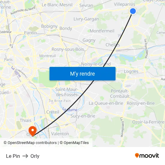 Le Pin to Orly map