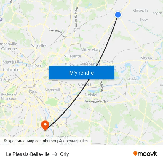 Le Plessis-Belleville to Orly map