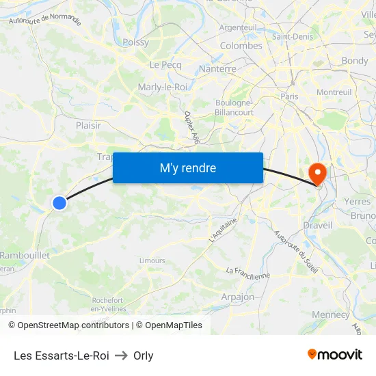 Les Essarts-Le-Roi to Orly map