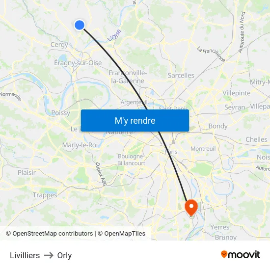 Livilliers to Orly map