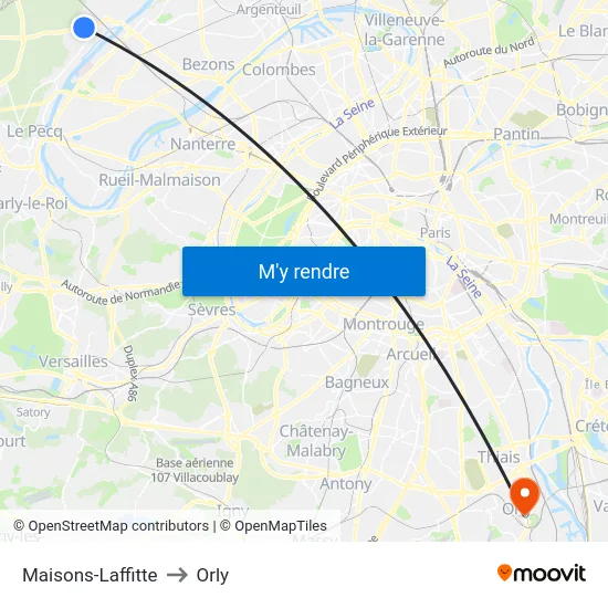 Maisons-Laffitte to Orly map