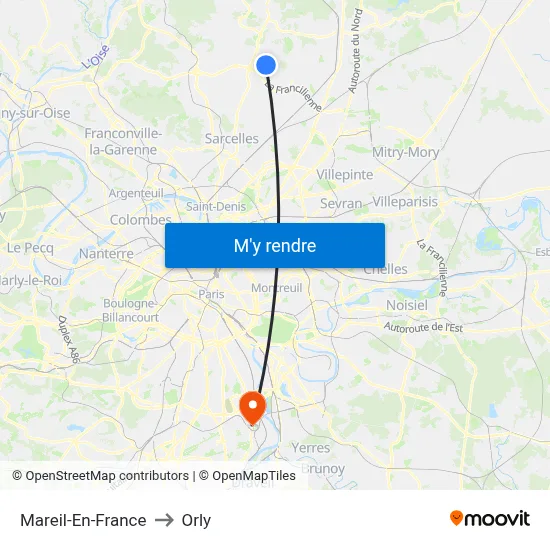 Mareil-En-France to Orly map