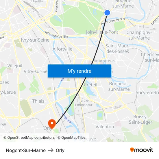 Nogent-Sur-Marne to Orly map