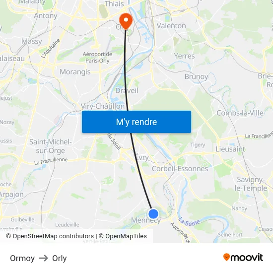 Ormoy to Orly map