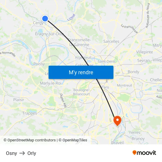 Osny to Orly map