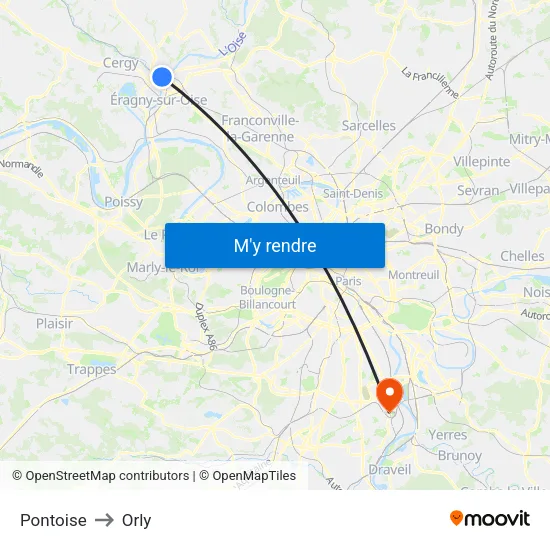 Pontoise to Orly map