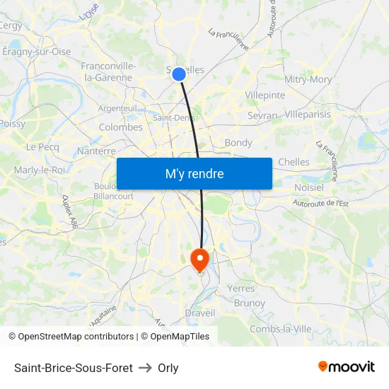Saint-Brice-Sous-Foret to Orly map