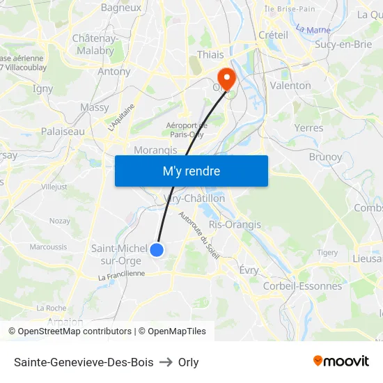 Sainte-Genevieve-Des-Bois to Orly map