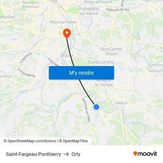 Saint-Fargeau-Ponthierry to Orly map