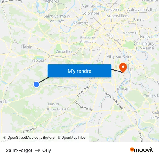 Saint-Forget to Orly map