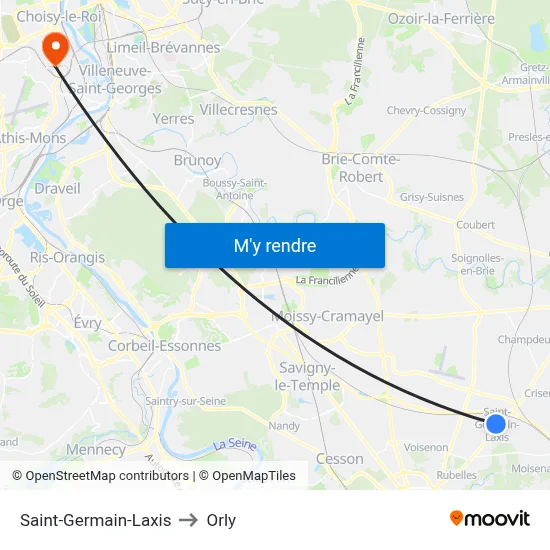 Saint-Germain-Laxis to Orly map