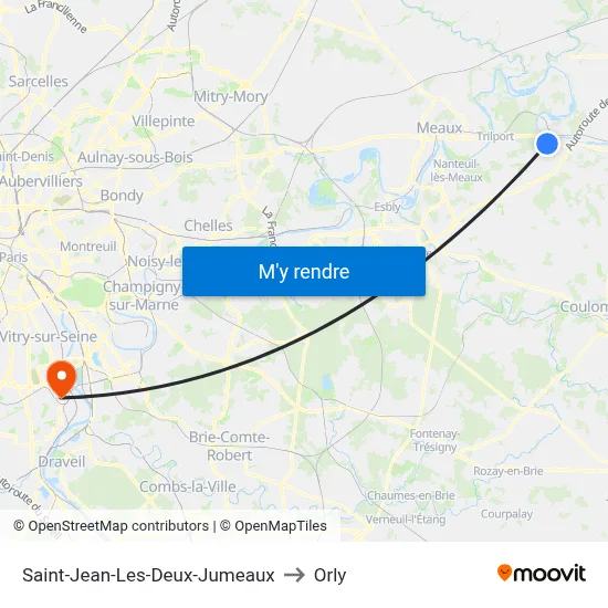 Saint-Jean-Les-Deux-Jumeaux to Orly map