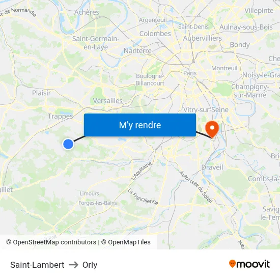 Saint-Lambert to Orly map