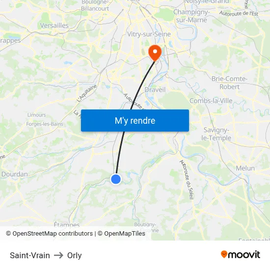 Saint-Vrain to Orly map