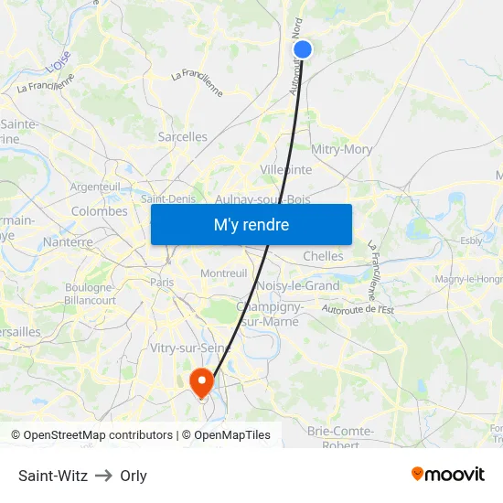 Saint-Witz to Orly map