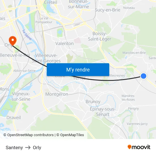 Santeny to Orly map