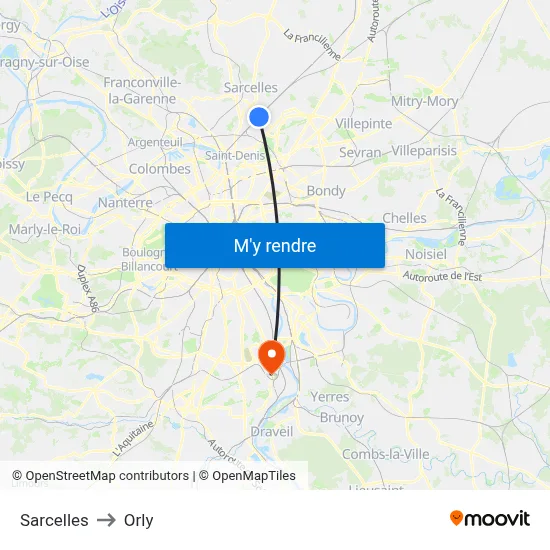 Sarcelles to Orly map