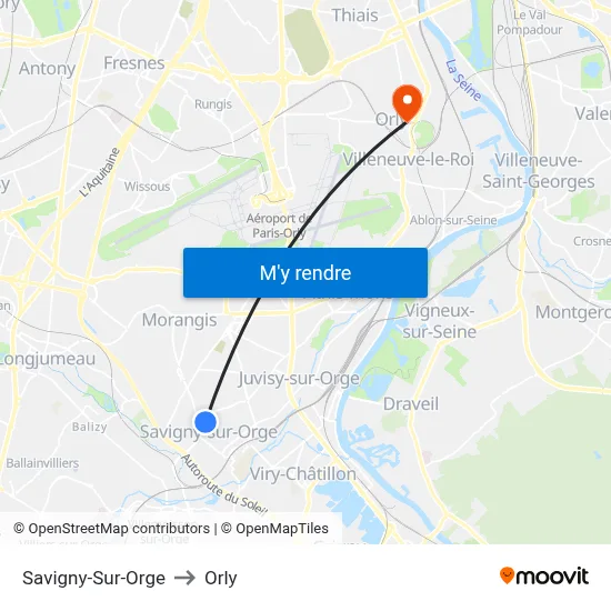 Savigny-Sur-Orge to Orly map