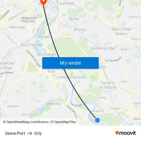 Seine-Port to Orly map