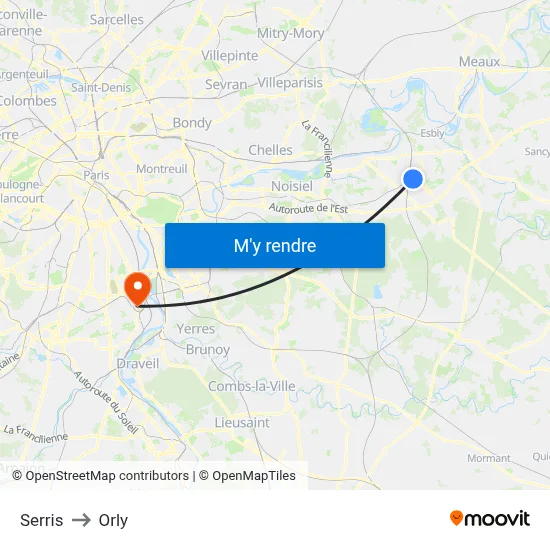 Serris to Orly map
