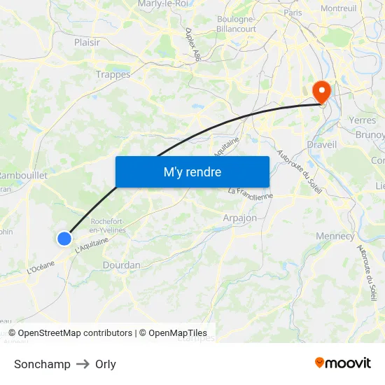 Sonchamp to Orly map