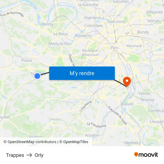 Trappes to Orly map