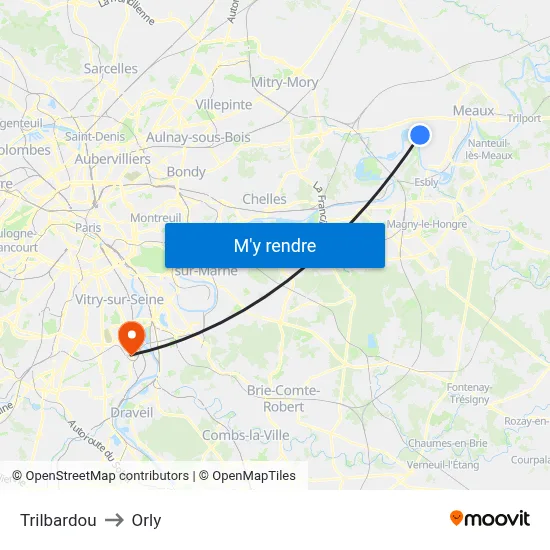 Trilbardou to Orly map