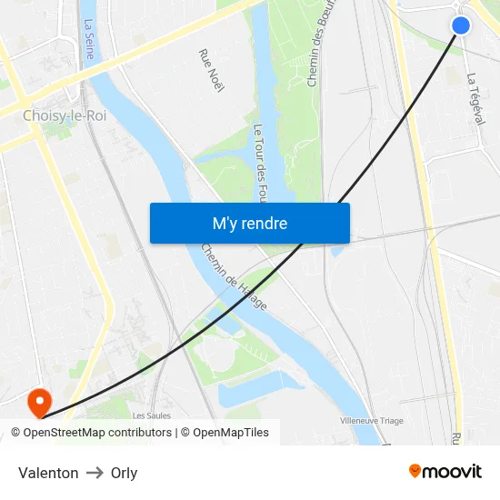 Valenton to Orly map