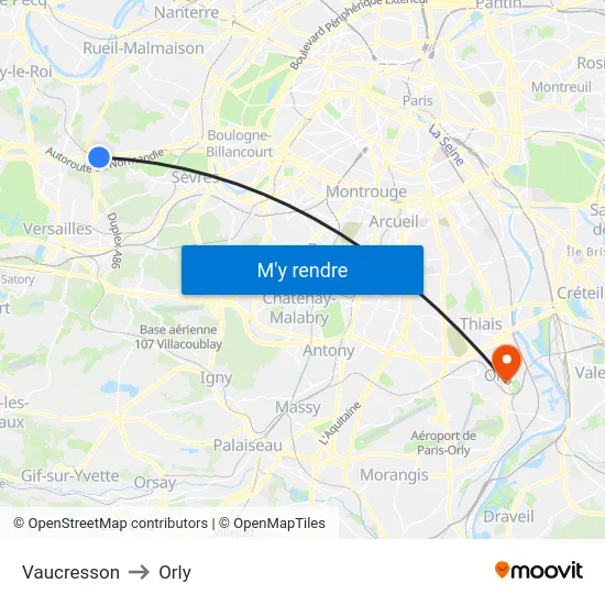 Vaucresson to Orly map