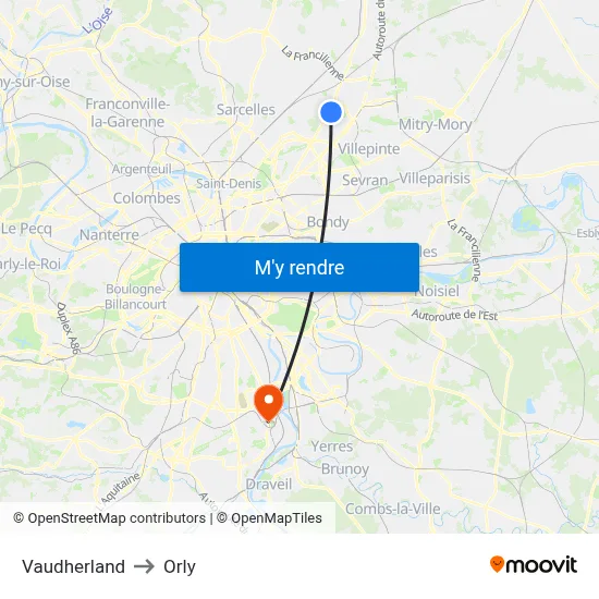 Vaudherland to Orly map