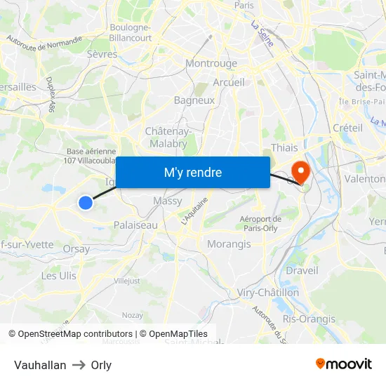 Vauhallan to Orly map