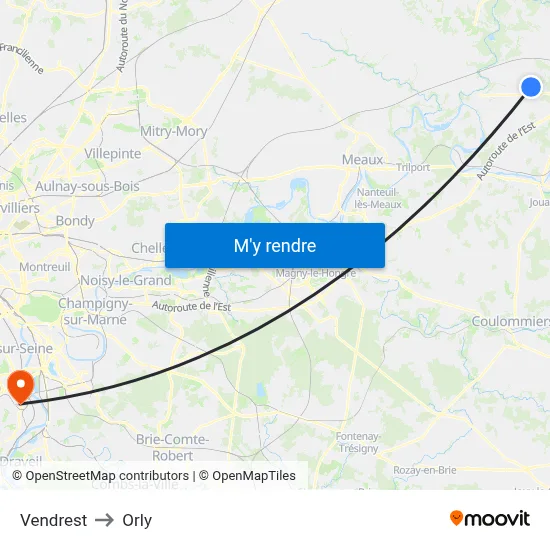 Vendrest to Orly map