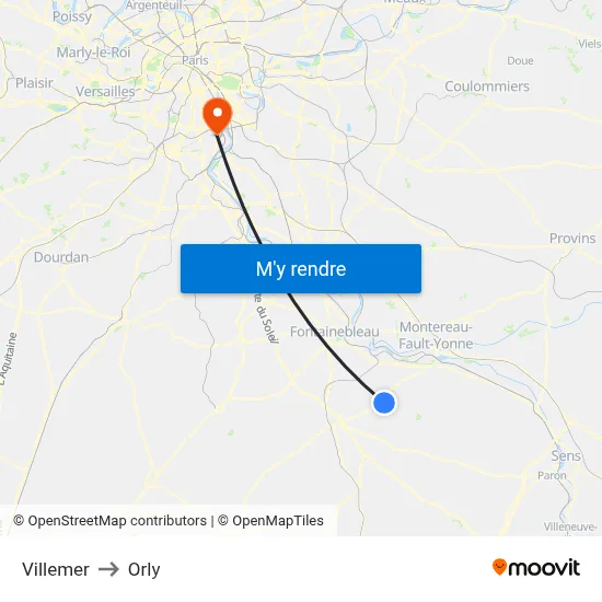 Villemer to Orly map