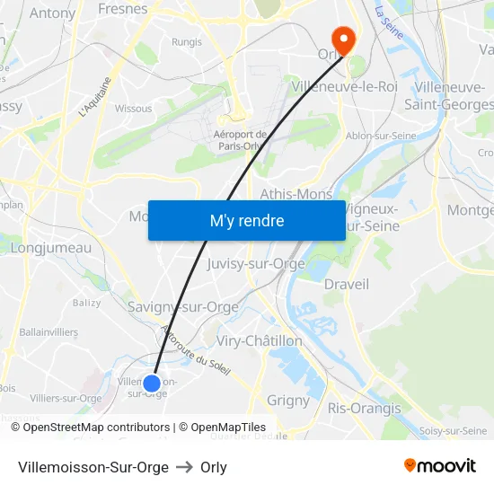 Villemoisson-Sur-Orge to Orly map