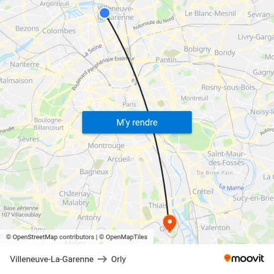 Villeneuve-La-Garenne to Orly map