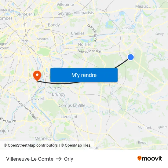 Villeneuve-Le-Comte to Orly map