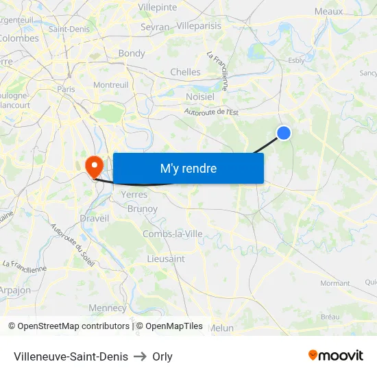 Villeneuve-Saint-Denis to Orly map