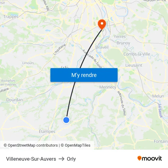 Villeneuve-Sur-Auvers to Orly map
