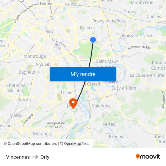 Vincennes to Orly map