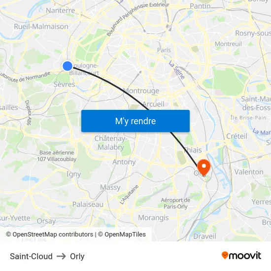 Saint-Cloud to Orly map
