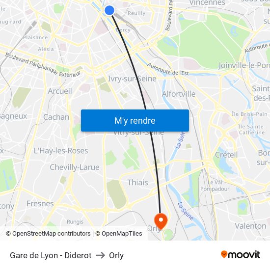 Gare de Lyon - Diderot to Orly map