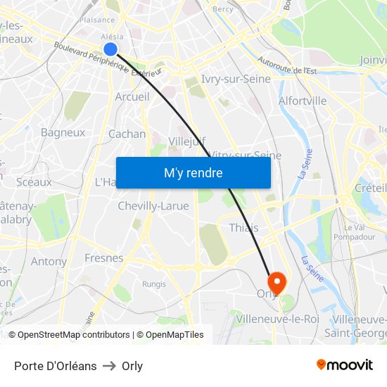 Porte D'Orléans to Orly map