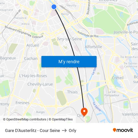 Gare D'Austerlitz - Cour Seine to Orly map