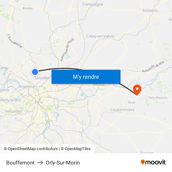 Bouffemont to Orly-Sur-Morin map