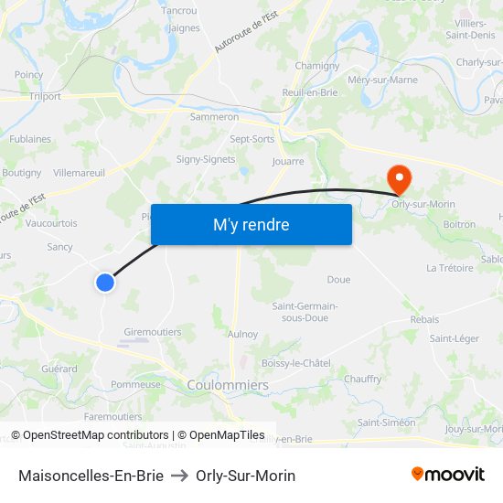 Maisoncelles-En-Brie to Orly-Sur-Morin map