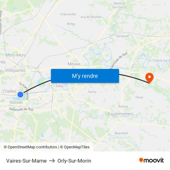 Vaires-Sur-Marne to Orly-Sur-Morin map