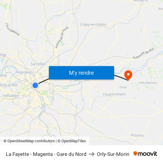 La Fayette - Magenta - Gare du Nord to Orly-Sur-Morin map