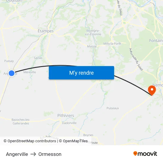 Angerville to Ormesson map