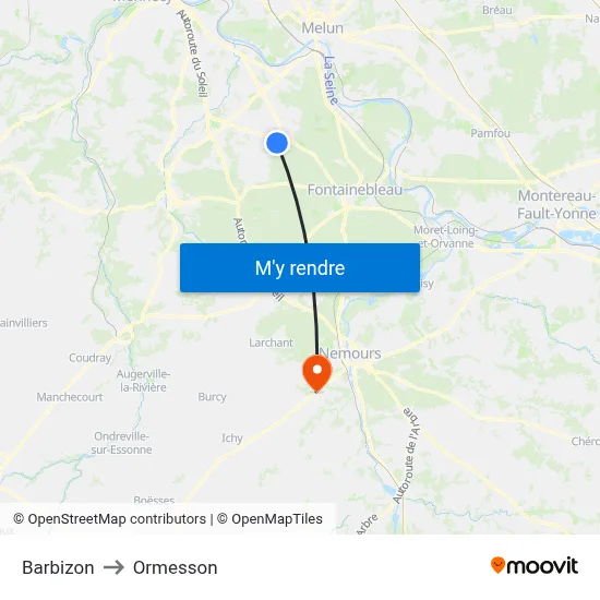 Barbizon to Ormesson map
