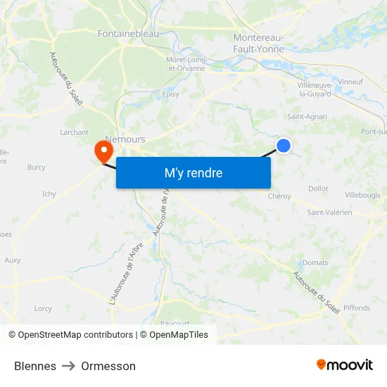 Blennes to Ormesson map